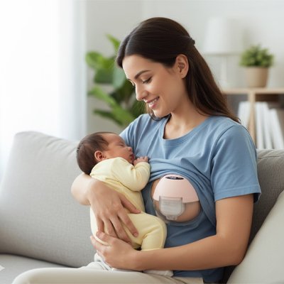 Tire-lait-portable-duo-coque-Leus-maman-bebe-endormi